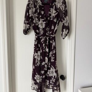 Gabby Skye Plum Floral Midi Wrap Dress